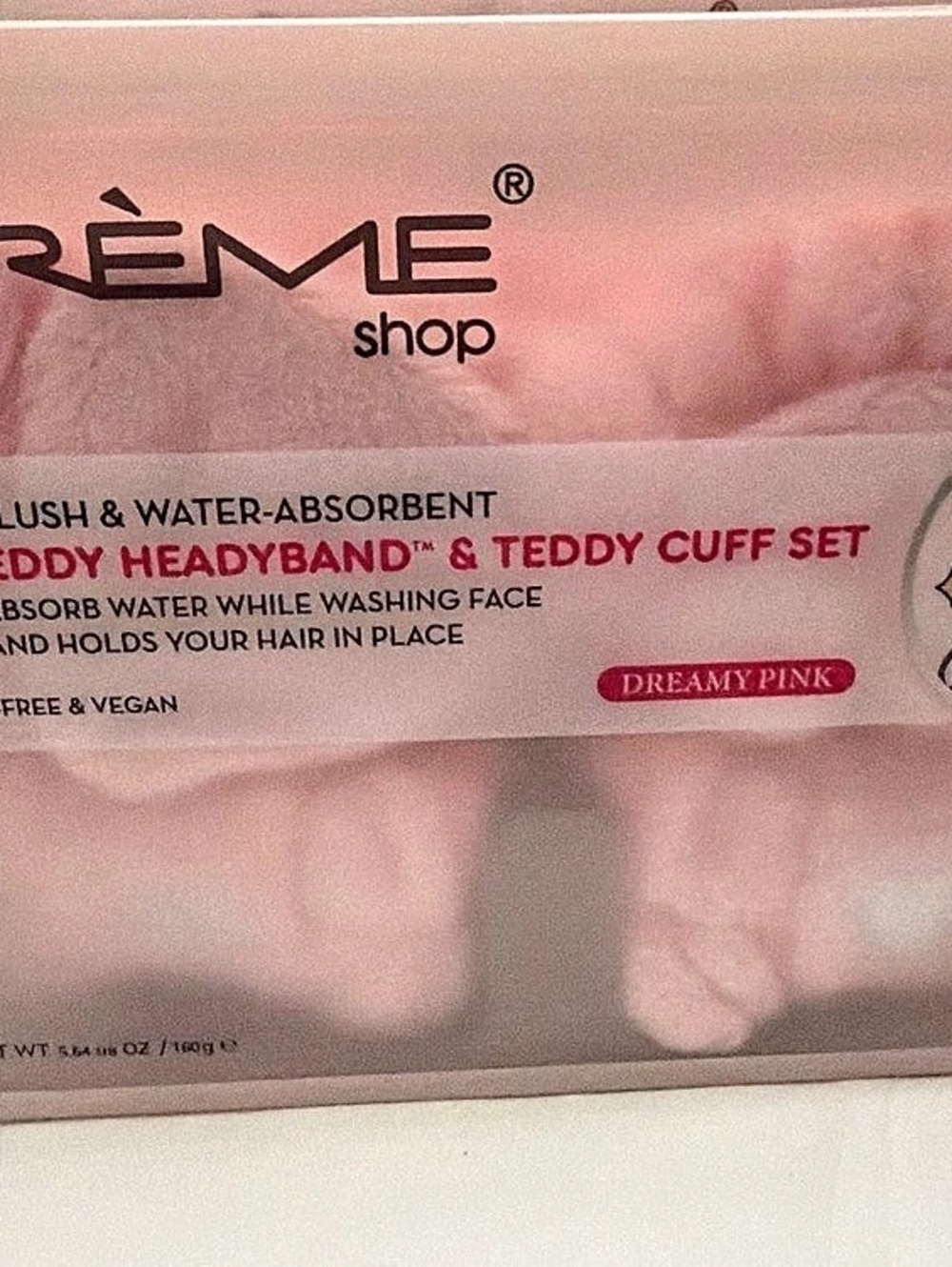 2- The Crème Shop Spa Teddy Headband & Teddy Cuff Set Spa Set in Pink NWT